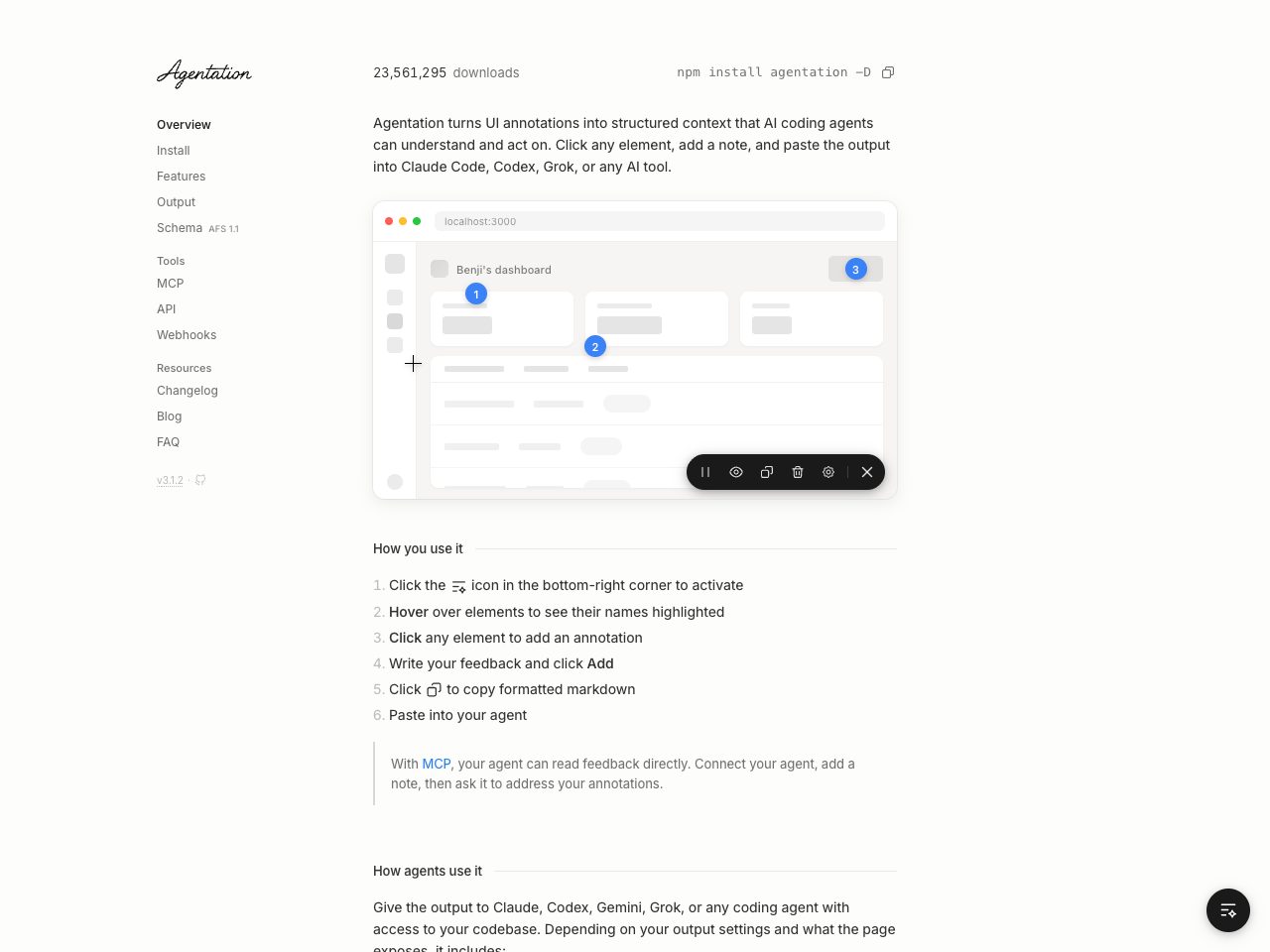 Homepage screenshot of Agentation