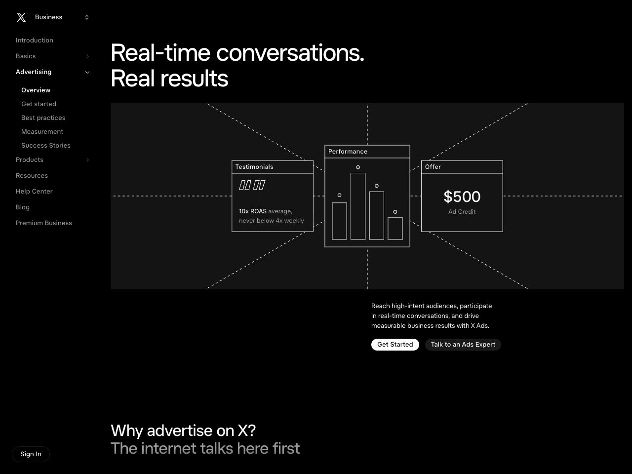 Homepage screenshot of X Business