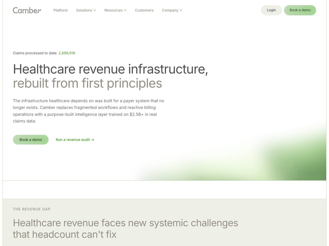 Homepage screenshot of Camber Health