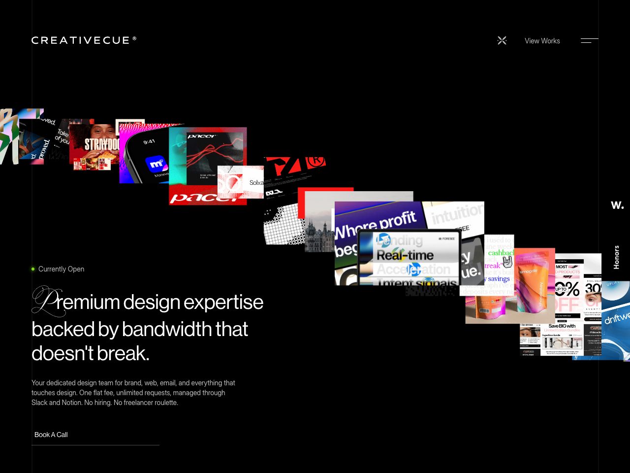 Homepage screenshot of Creativecue