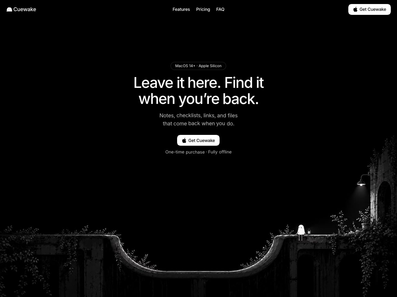 Homepage screenshot of Cuewake