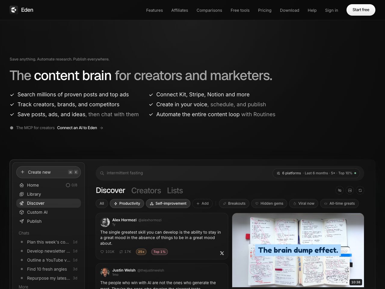 Homepage screenshot of Eden