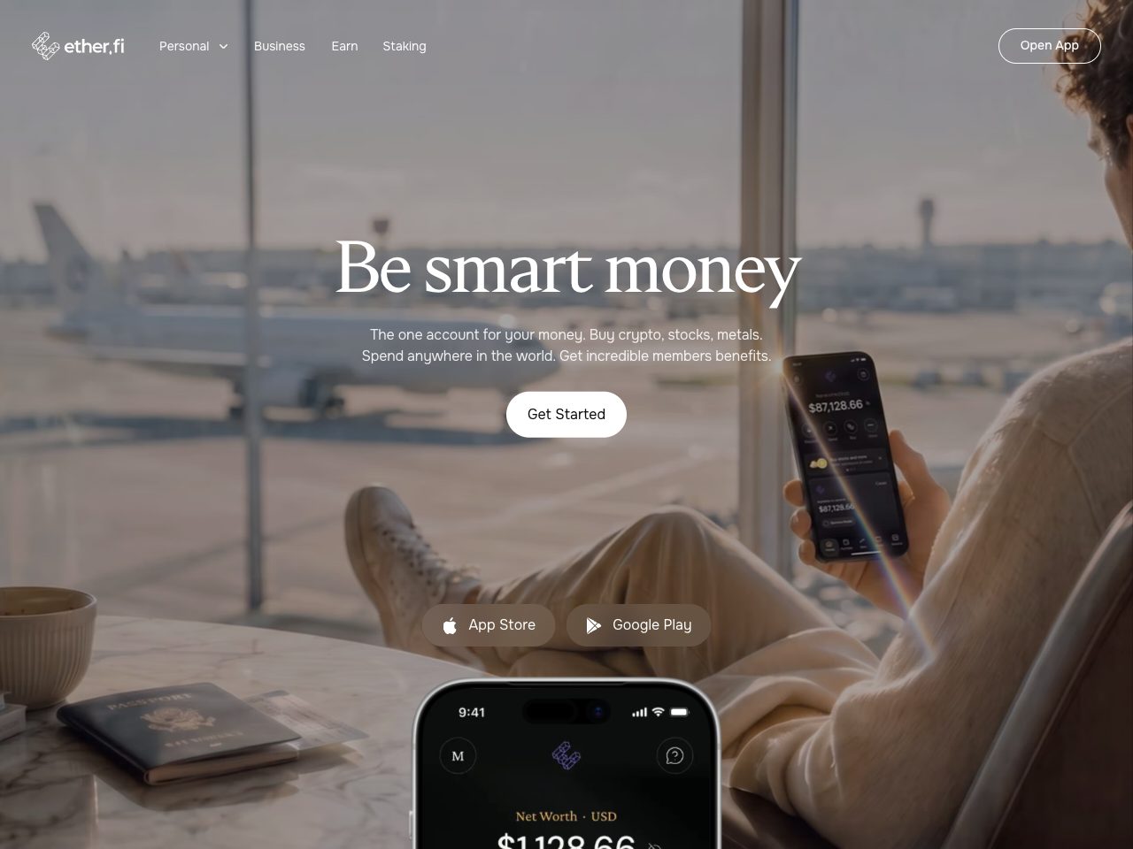 Homepage screenshot of ether.fi