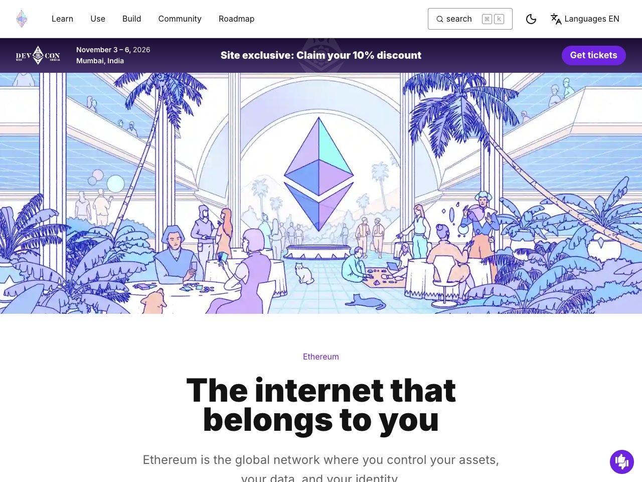 Homepage screenshot of Ethereum