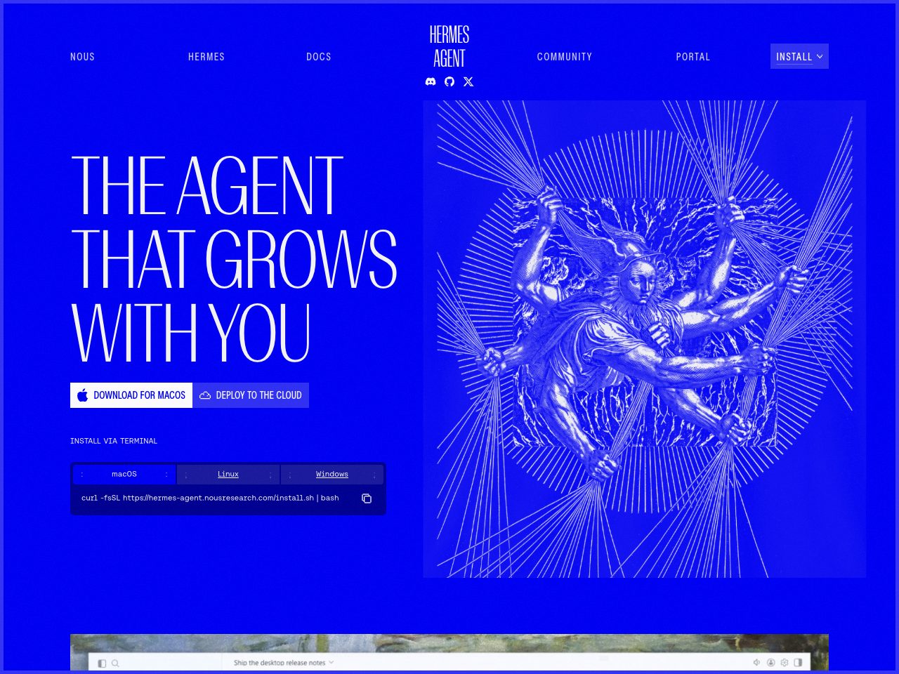 Homepage screenshot of Hermes Agent