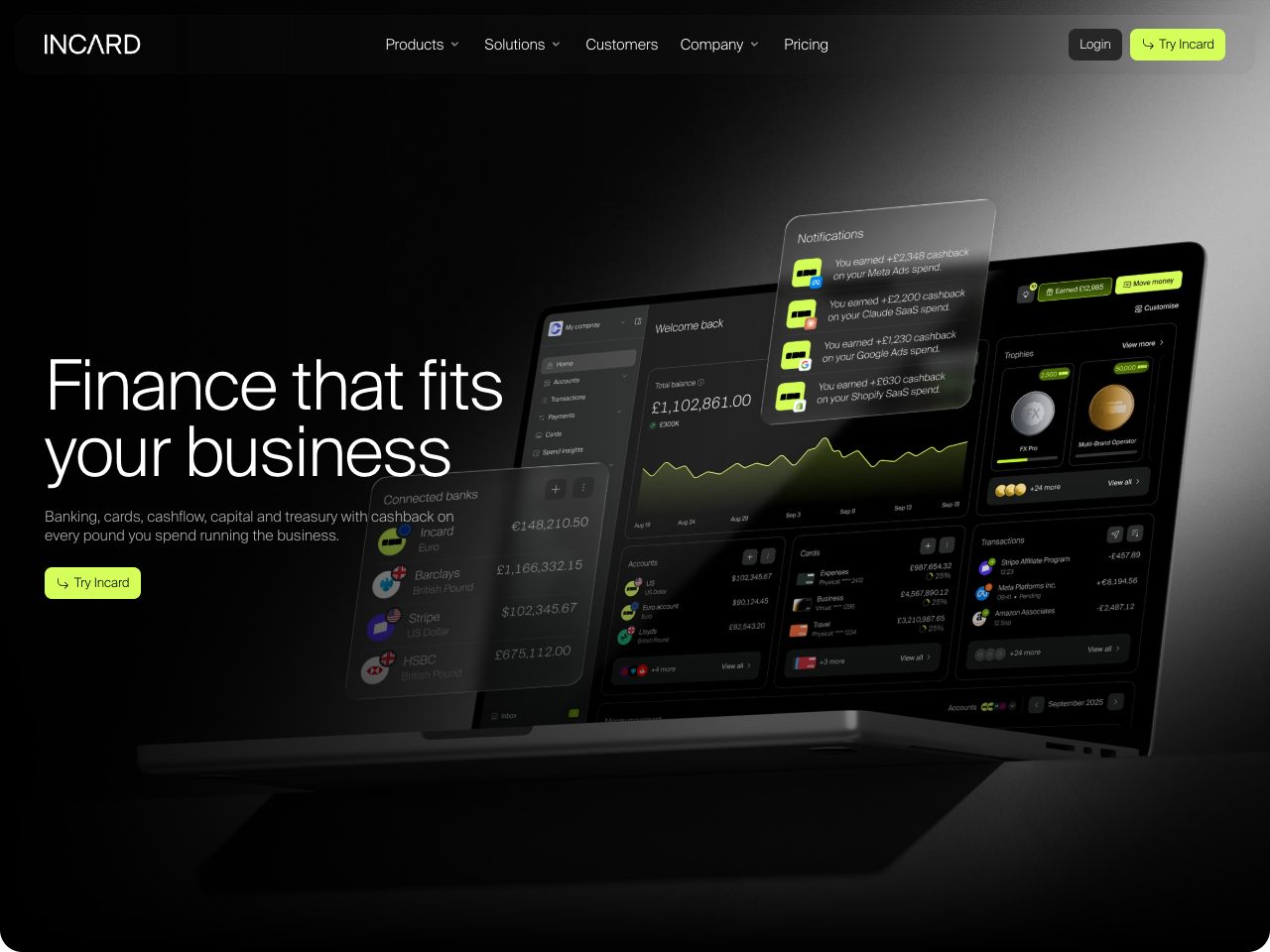 Homepage screenshot of Incard