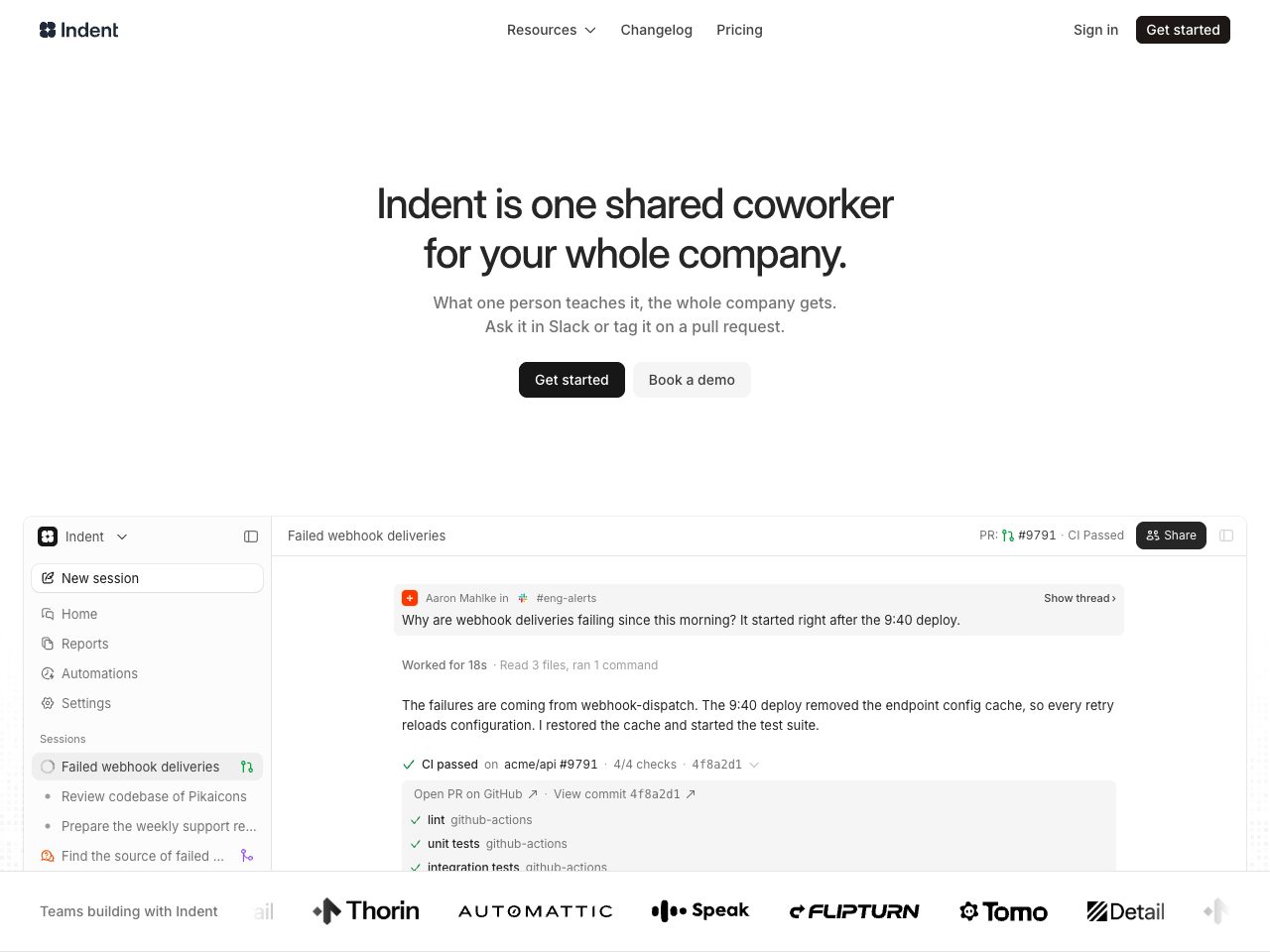 Homepage screenshot of Indent