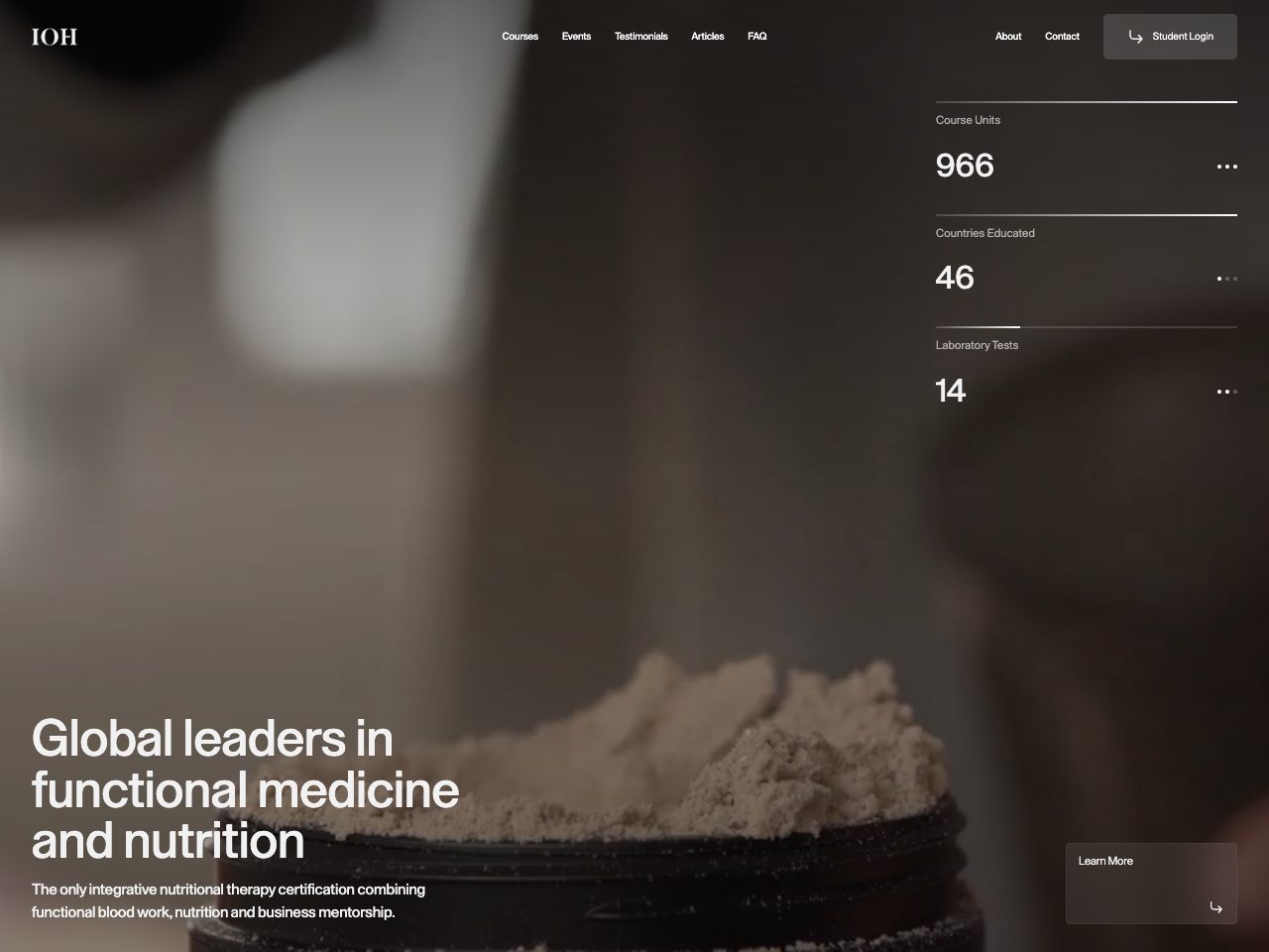 Homepage screenshot of Institute of Health