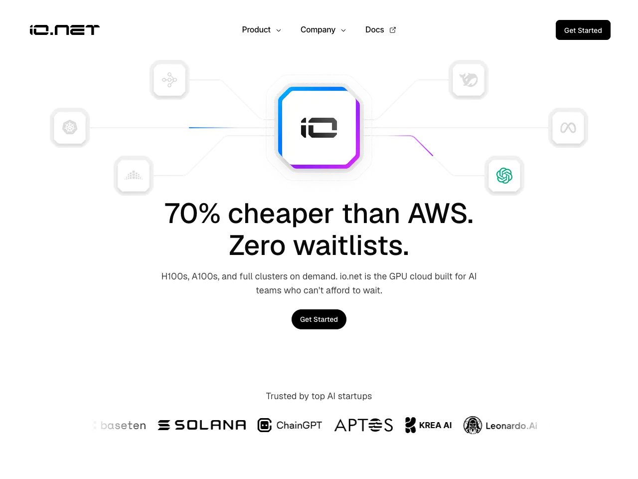 Homepage screenshot of io.net