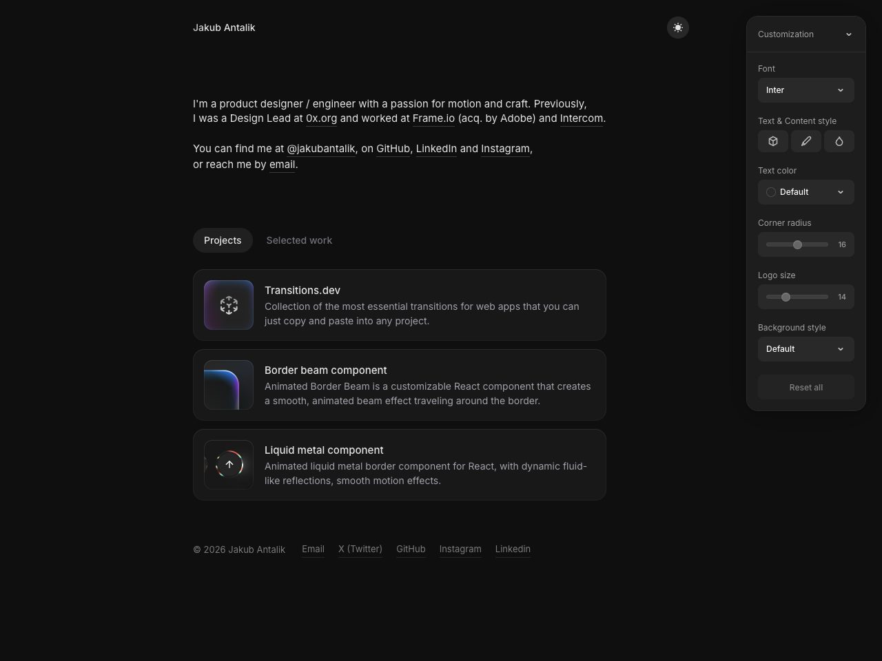 Homepage screenshot of Jakub Antalik