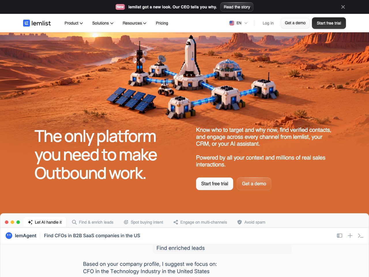 Homepage screenshot of lemlist