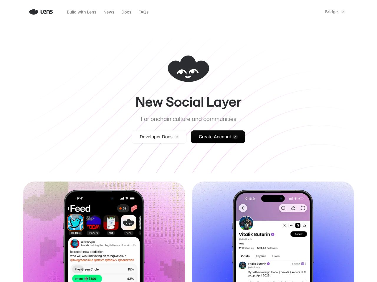 Homepage screenshot of Lens