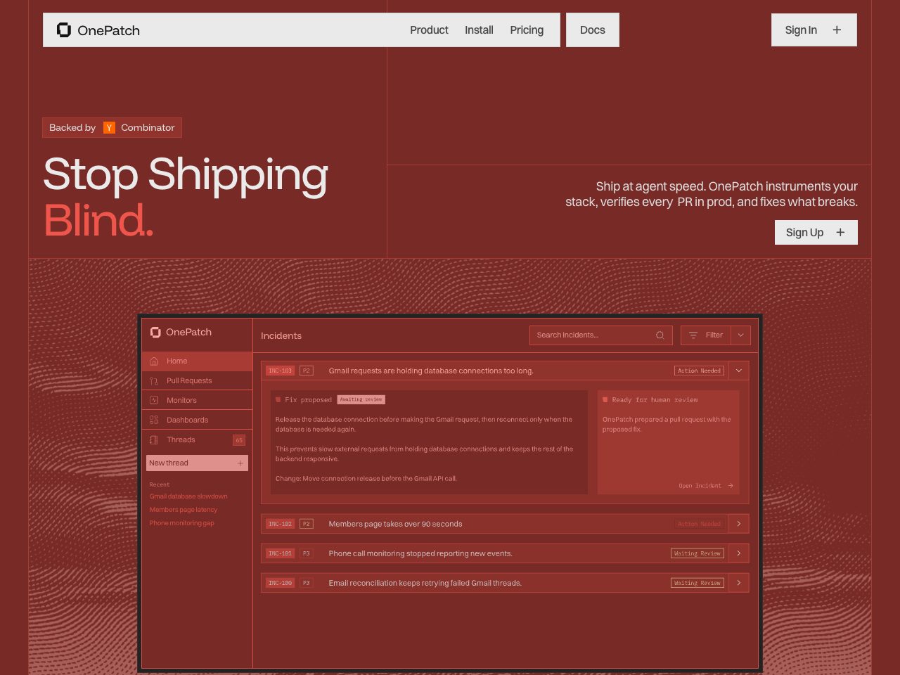 Homepage screenshot of OnePatch