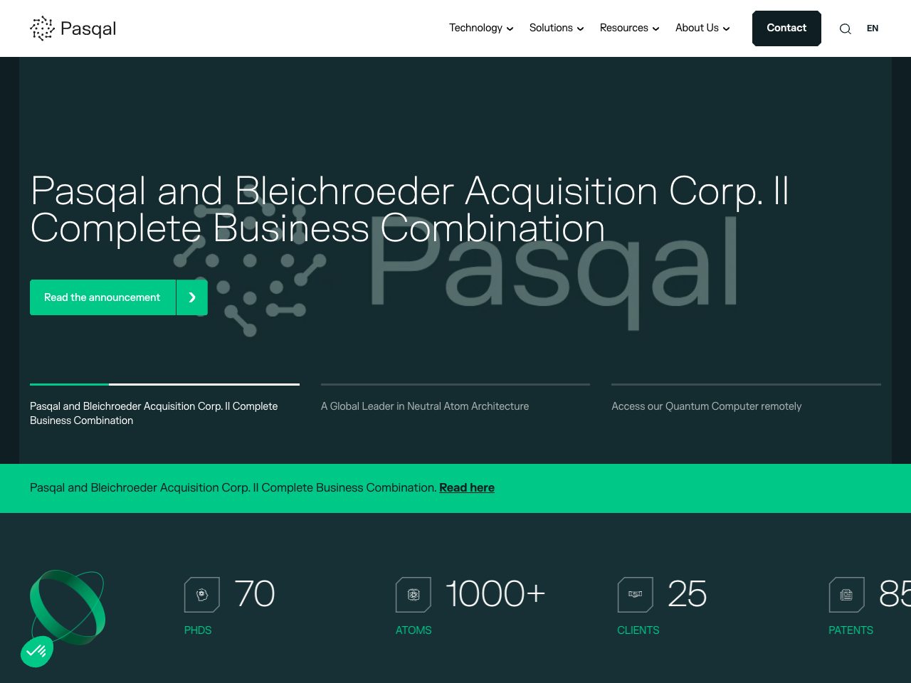 Homepage screenshot of Pasqal