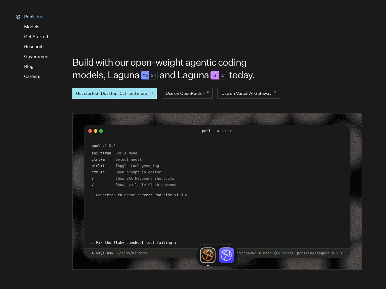Homepage screenshot of Poolside