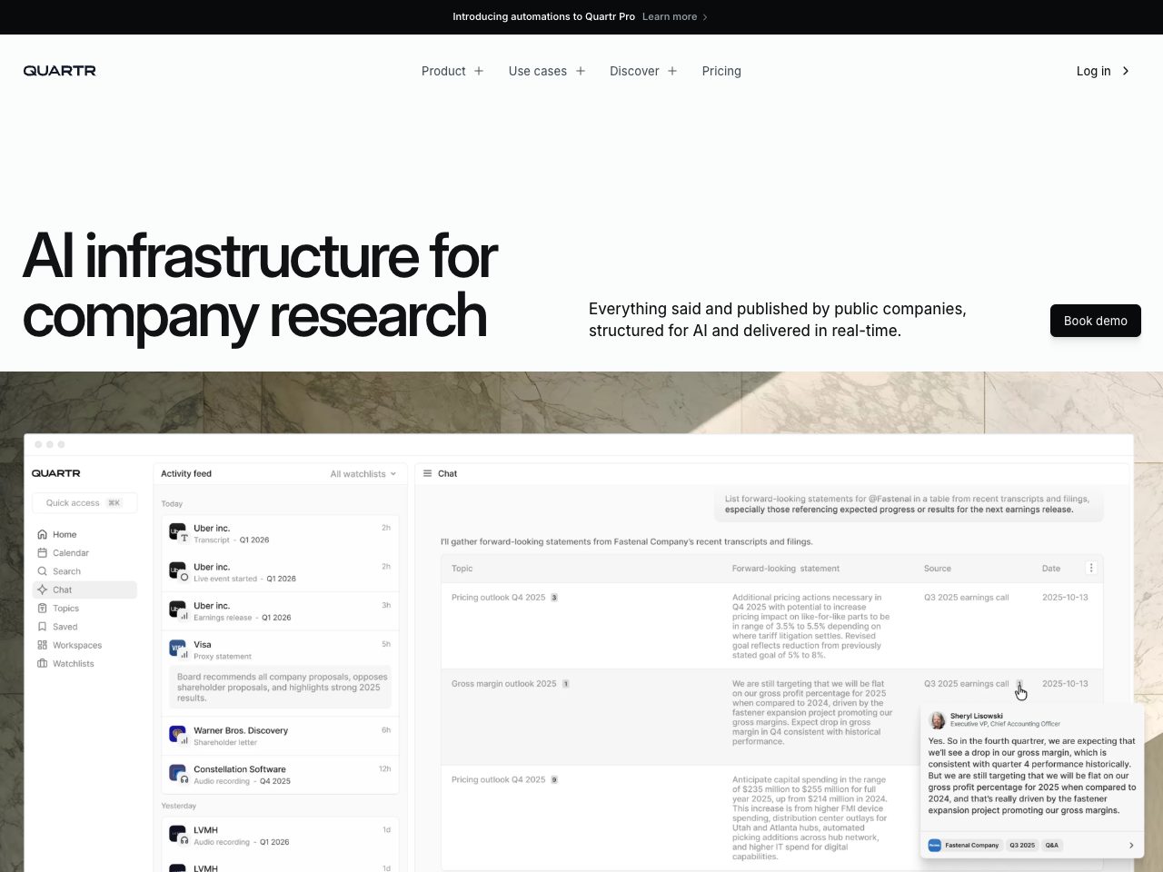 Homepage screenshot of Quartr