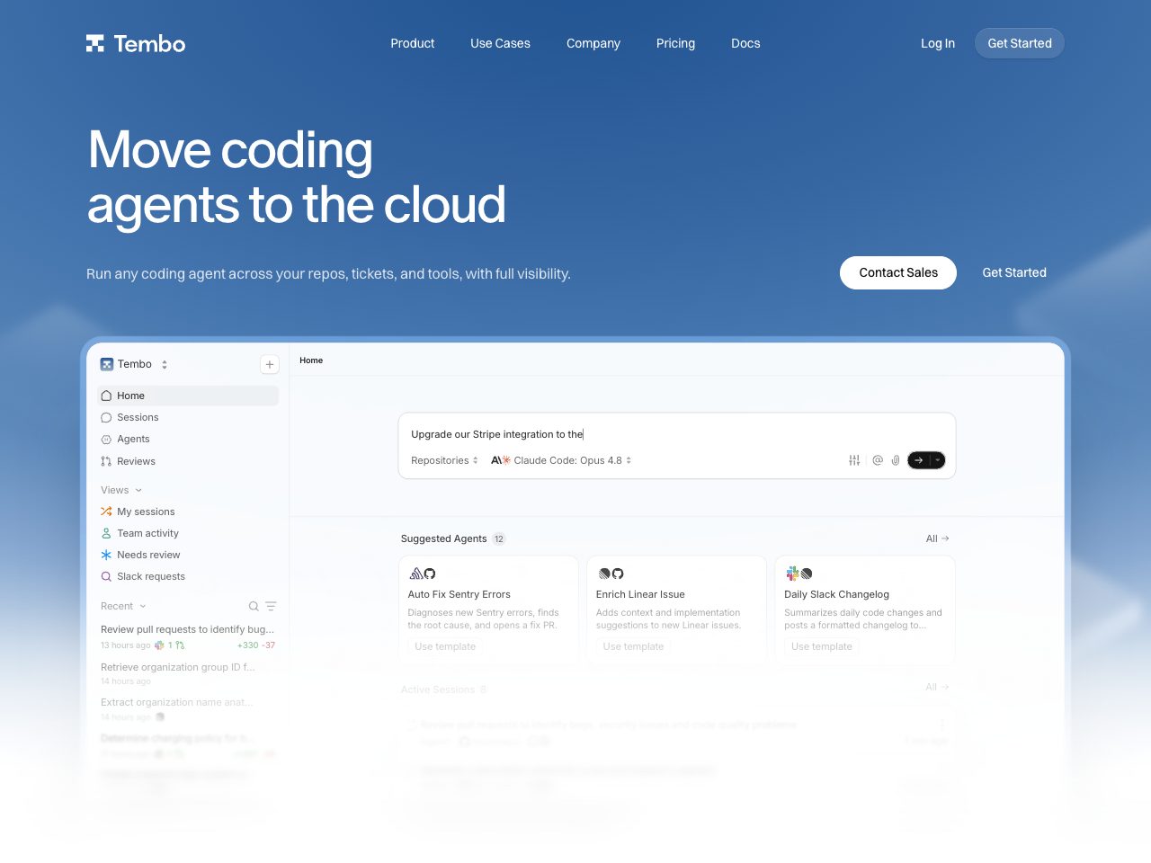 Homepage screenshot of Tembo