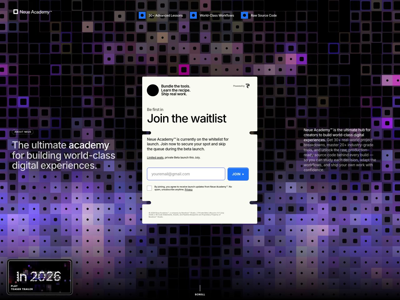 Homepage screenshot of Neue Academy™