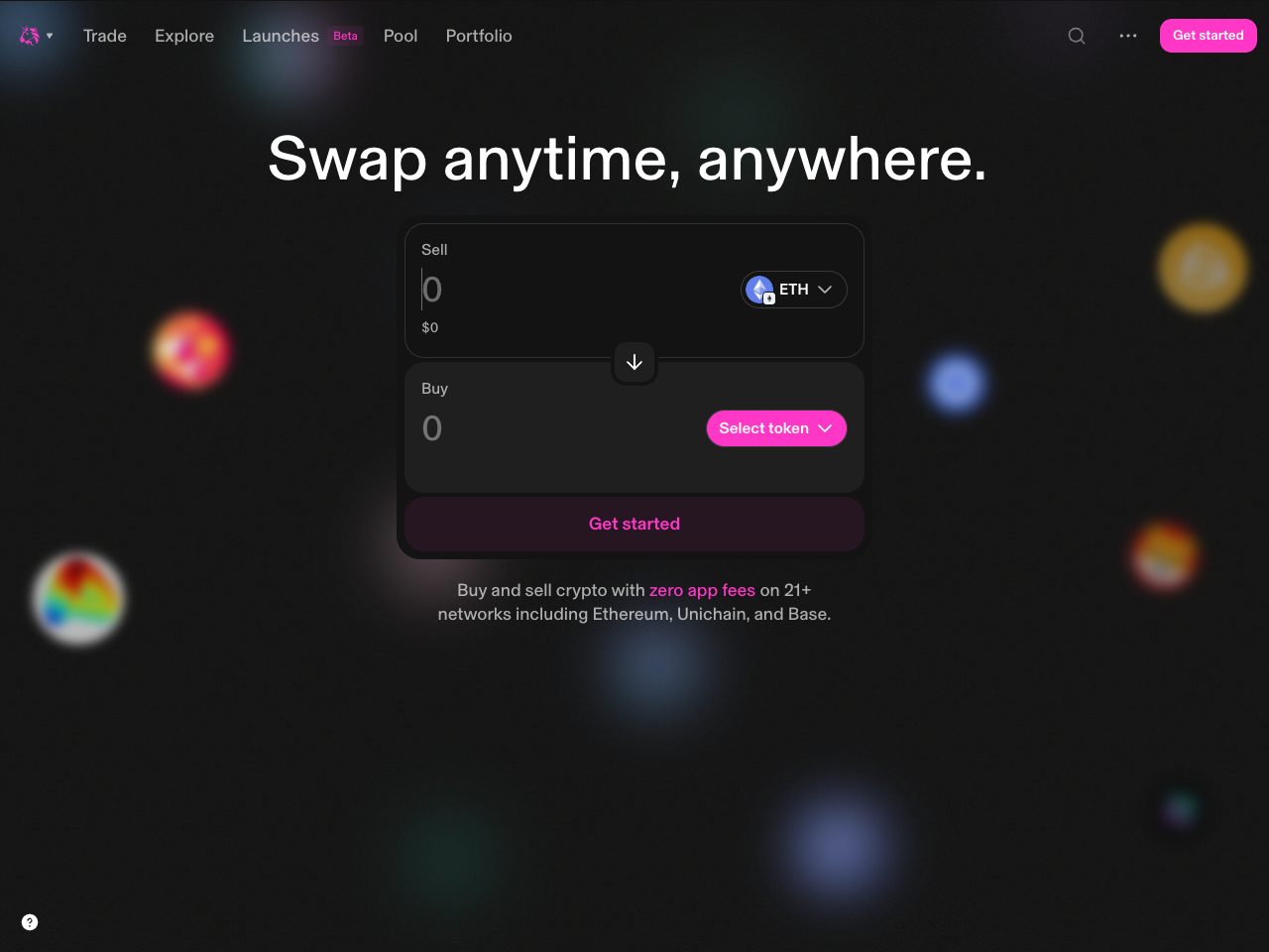 Homepage screenshot of Uniswap