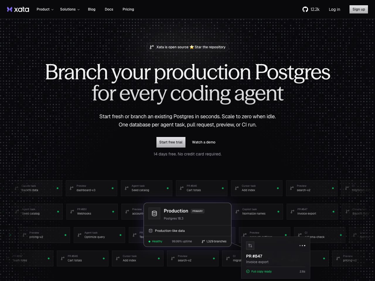 Homepage screenshot of Xata